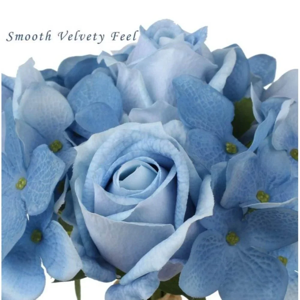 Blue Rose Hydrangeas Bouquet Flower Floral Arrangement Wedding Party Home Decor